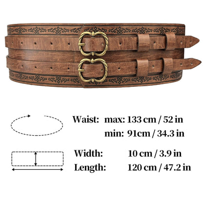 HiiFeuer Viking Wide Belt, Medieval Faux Leather Armor Belt Knight Corset Belt, LARP Costume