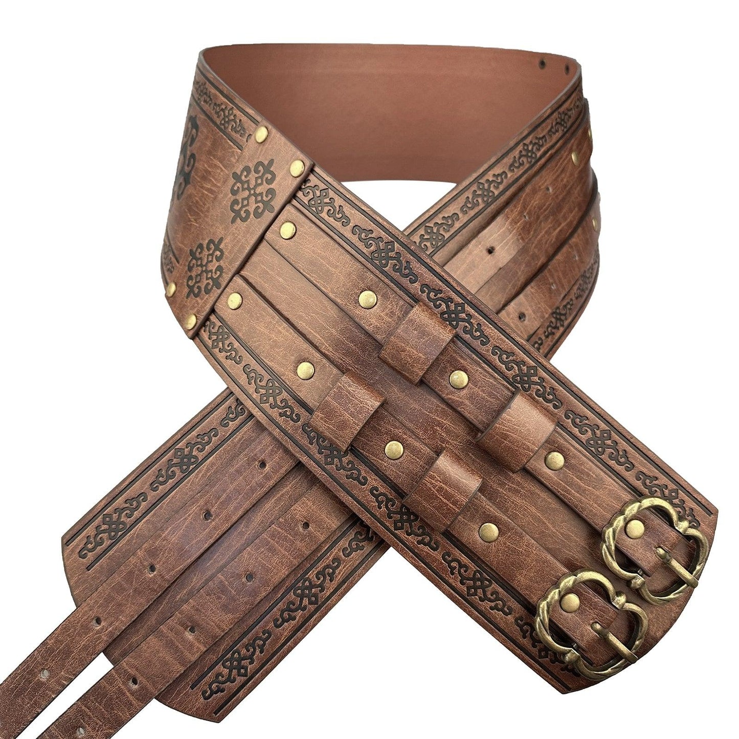 HiiFeuer Viking Wide Belt, Medieval Faux Leather Armor Belt Knight Corset Belt, LARP Costume