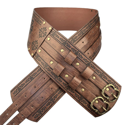 HiiFeuer Viking Wide Belt, Medieval Faux Leather Armor Belt Knight Corset Belt, LARP Costume