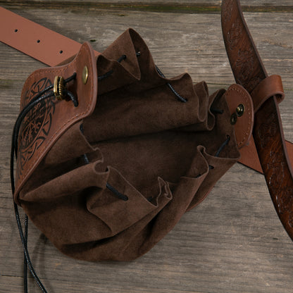 HiiFeuer Medieval Faux Leather Pouch, Portable Drawstring Purse, Vintage Belt Pouch Dice Bag For LARP Ren Faire