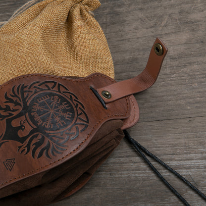 HiiFeuer Medieval Faux Leather Pouch, Portable Drawstring Purse, Vintage Belt Pouch Dice Bag For LARP Ren Faire