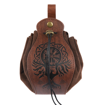 HiiFeuer Medieval Faux Leather Pouch, Portable Drawstring Purse, Vintage Belt Pouch Dice Bag For LARP Ren Faire