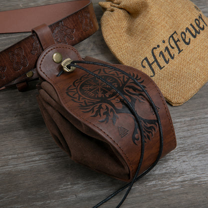 HiiFeuer Medieval Faux Leather Pouch, Portable Drawstring Purse, Vintage Belt Pouch Dice Bag For LARP Ren Faire