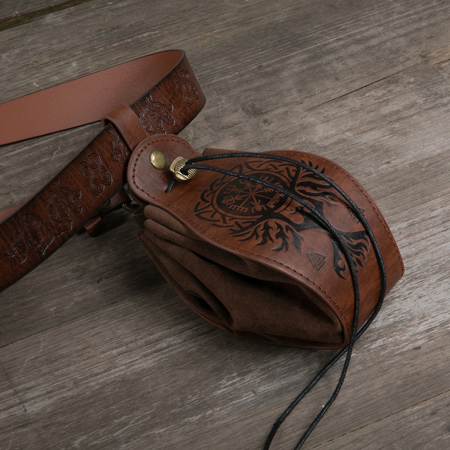 HiiFeuer Medieval Faux Leather Pouch, Portable Drawstring Purse, Vintage Belt Pouch Dice Bag For LARP Ren Faire