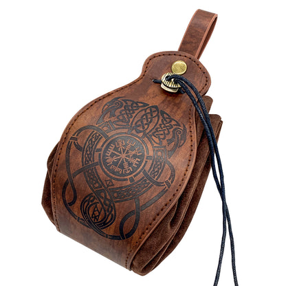 HiiFeuer Medieval Faux Leather Pouch, Portable Drawstring Purse, Vintage Belt Pouch Dice Bag For LARP Ren Faire
