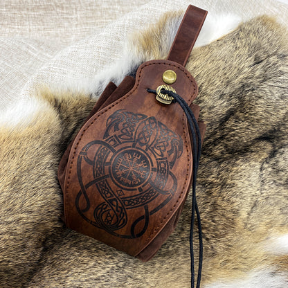 HiiFeuer Medieval Faux Leather Pouch, Portable Drawstring Purse, Vintage Belt Pouch Dice Bag For LARP Ren Faire