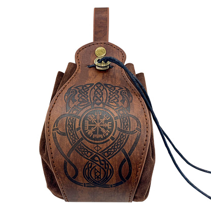 HiiFeuer Medieval Faux Leather Pouch, Portable Drawstring Purse, Vintage Belt Pouch Dice Bag For LARP Ren Faire