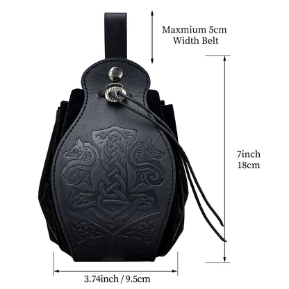 HiiFeuer Medieval Faux Leather Pouch, Portable Drawstring Purse, Vintage Belt Pouch Dice Bag For LARP Ren Faire