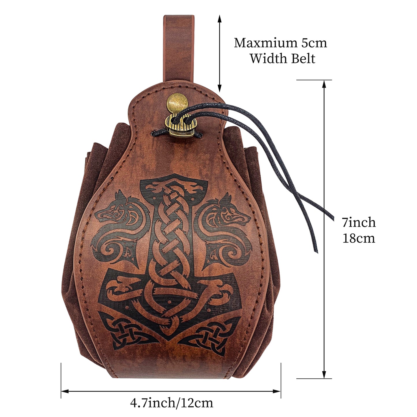 HiiFeuer Medieval Faux Leather Pouch, Portable Drawstring Purse, Vintage Belt Pouch Dice Bag For LARP Ren Faire