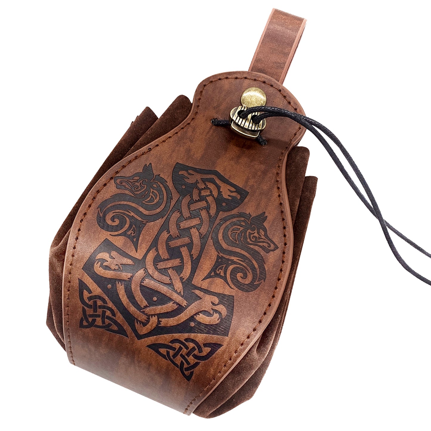HiiFeuer Medieval Faux Leather Pouch, Portable Drawstring Purse, Vintage Belt Pouch Dice Bag For LARP Ren Faire