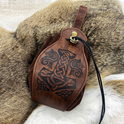 HiiFeuer Medieval Faux Leather Pouch, Portable Drawstring Purse, Vintage Belt Pouch Dice Bag For LARP Ren Faire