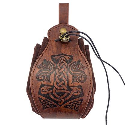 HiiFeuer Medieval Faux Leather Pouch, Portable Drawstring Purse, Vintage Belt Pouch Dice Bag For LARP Ren Faire