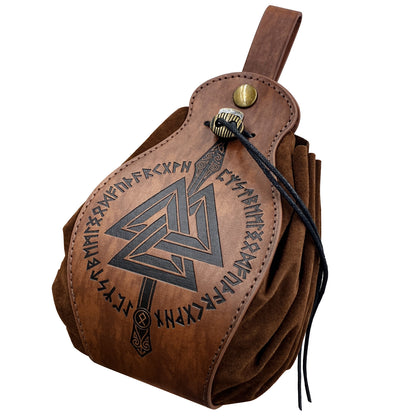 HiiFeuer Medieval Faux Leather Pouch, Portable Drawstring Purse, Vintage Belt Pouch Dice Bag For LARP Ren Faire