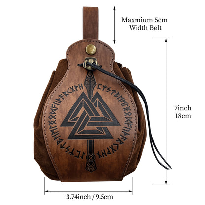 HiiFeuer Medieval Faux Leather Pouch, Portable Drawstring Purse, Vintage Belt Pouch Dice Bag For LARP Ren Faire