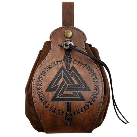 HiiFeuer Medieval Faux Leather Pouch, Portable Drawstring Purse, Vintage Belt Pouch Dice Bag For LARP Ren Faire