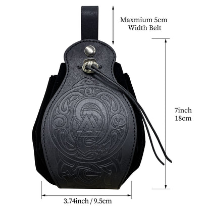 HiiFeuer Medieval Faux Leather Pouch, Portable Drawstring Purse, Vintage Belt Pouch Dice Bag For LARP Ren Faire