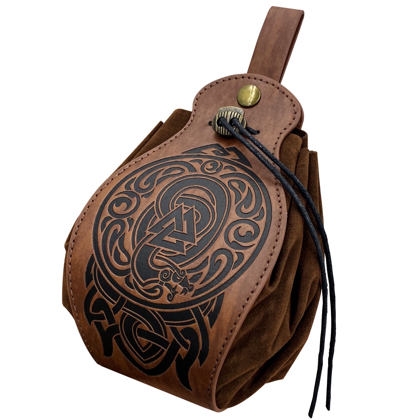 HiiFeuer Medieval Faux Leather Pouch, Portable Drawstring Purse, Vintage Belt Pouch Dice Bag For LARP Ren Faire