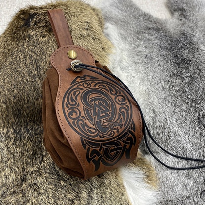 HiiFeuer Medieval Faux Leather Pouch, Portable Drawstring Purse, Vintage Belt Pouch Dice Bag For LARP Ren Faire