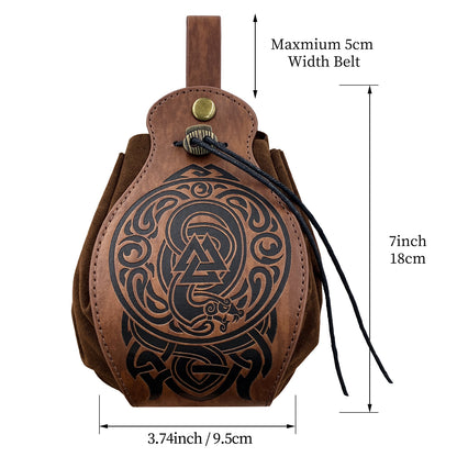 HiiFeuer Medieval Faux Leather Pouch, Portable Drawstring Purse, Vintage Belt Pouch Dice Bag For LARP Ren Faire