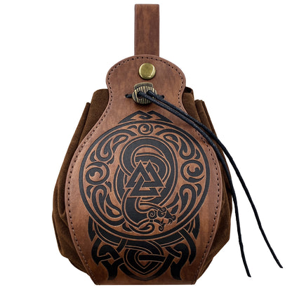 HiiFeuer Medieval Faux Leather Pouch, Portable Drawstring Purse, Vintage Belt Pouch Dice Bag For LARP Ren Faire