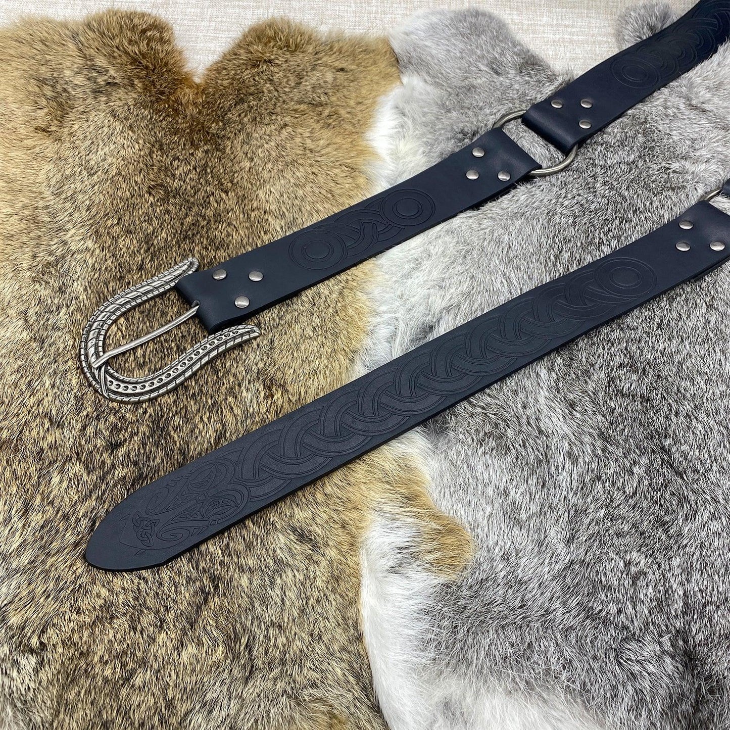 HiiFeuer Nordic Embossed Buckle Belt, Retro Medieval Faux Leather Knight Belt, LARP Cosplay