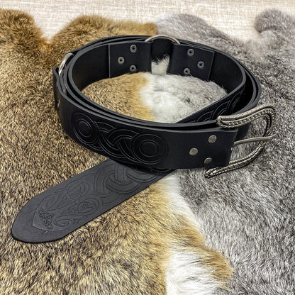 HiiFeuer Nordic Embossed Buckle Belt, Retro Medieval Faux Leather Knight Belt, LARP Cosplay