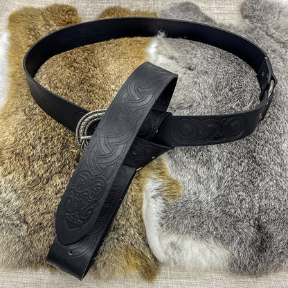 HiiFeuer Nordic Embossed Buckle Belt, Retro Medieval Faux Leather Knight Belt, LARP Cosplay