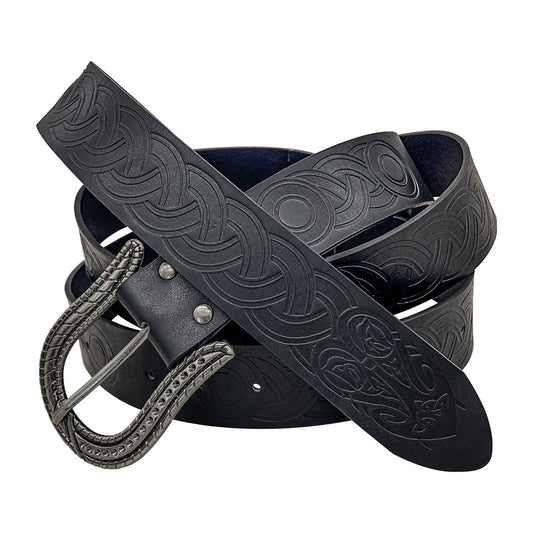 HiiFeuer Nordic Embossed Buckle Belt, Retro Medieval Faux Leather Knight Belt, LARP Cosplay