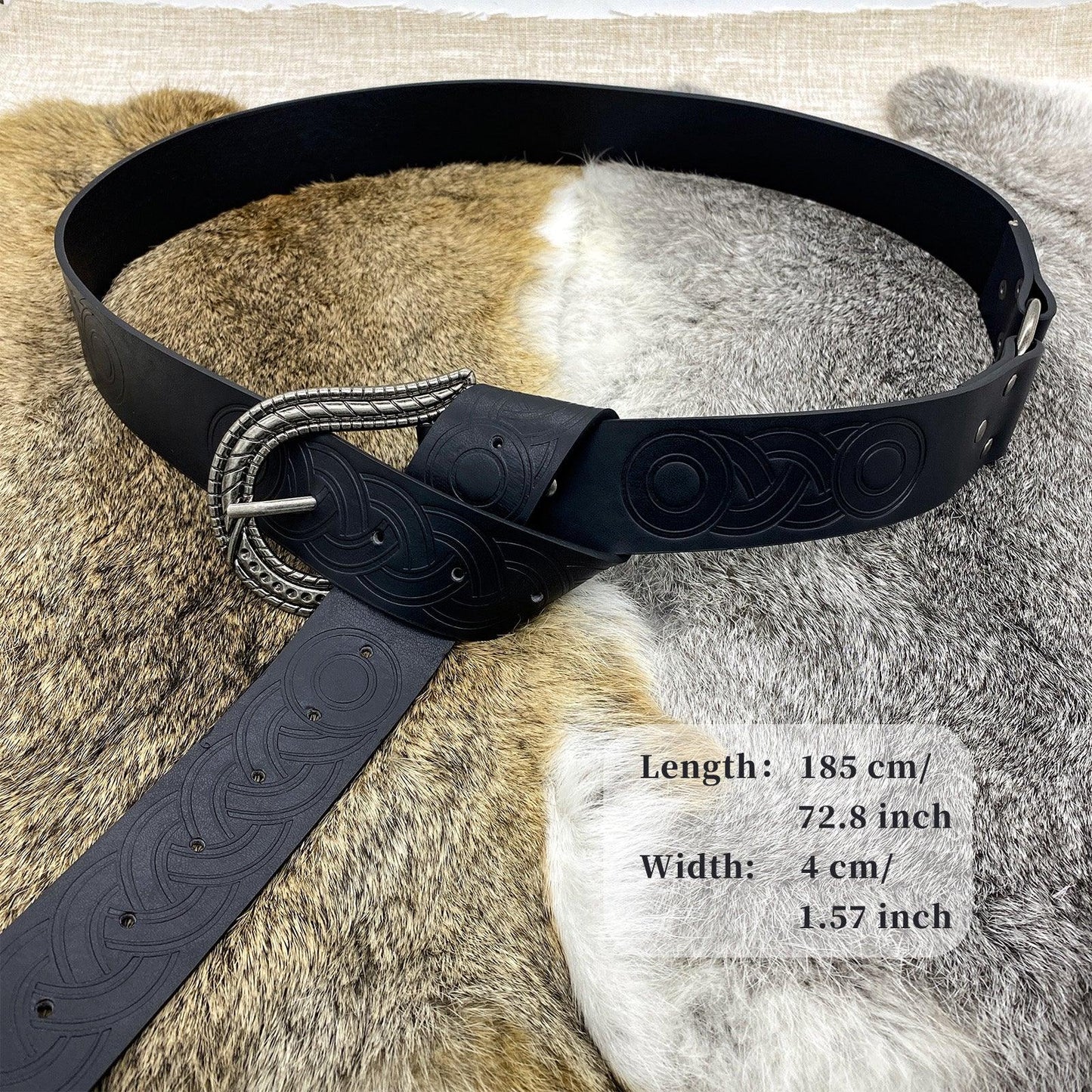 HiiFeuer Nordic Embossed Buckle Belt, Retro Medieval Faux Leather Knight Belt, LARP Cosplay