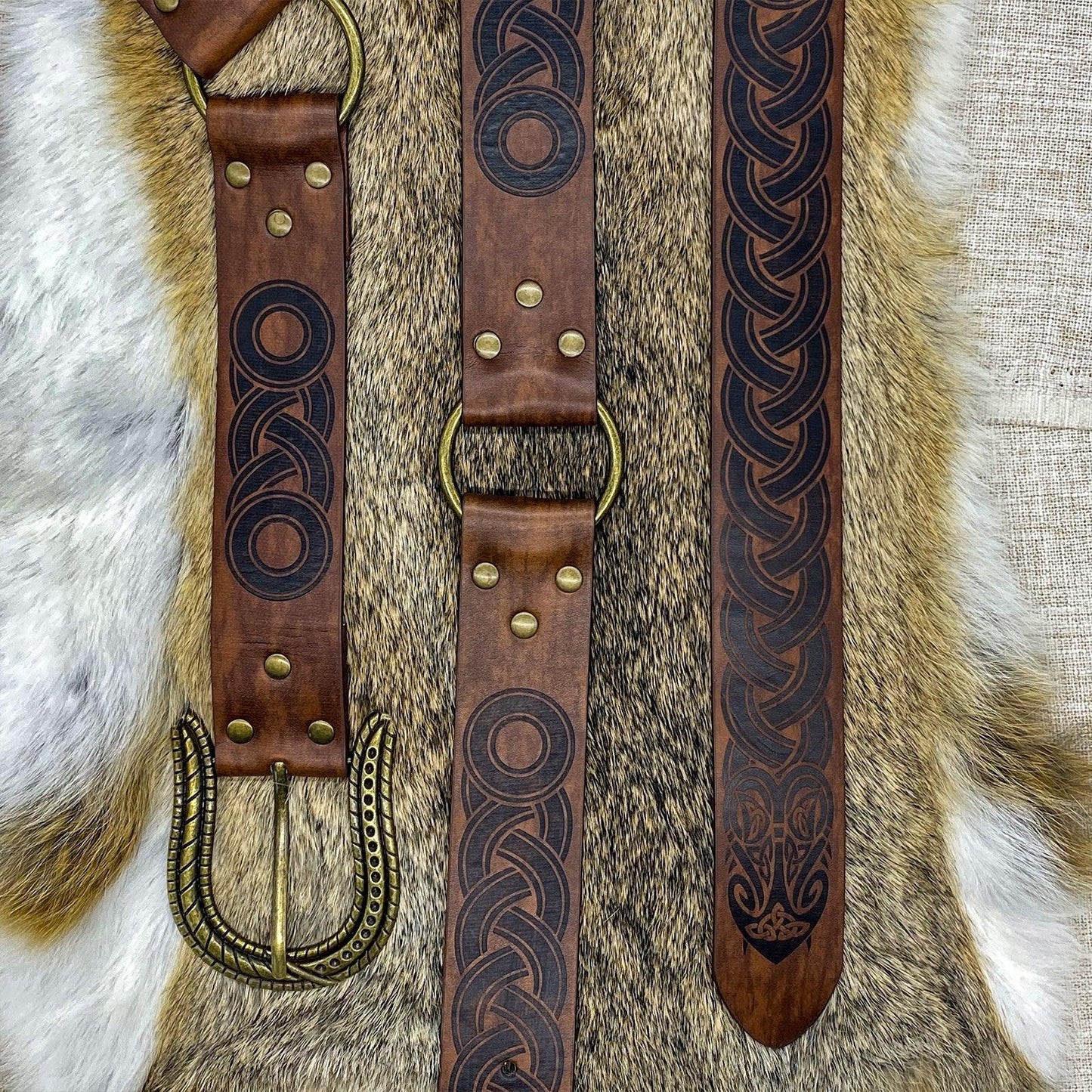 HiiFeuer Nordic Embossed Buckle Belt, Retro Medieval Faux Leather Knight Belt, LARP Cosplay
