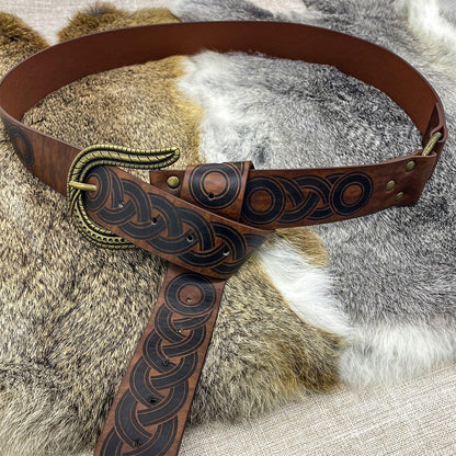 HiiFeuer Nordic Embossed Buckle Belt, Retro Medieval Faux Leather Knight Belt, LARP Cosplay