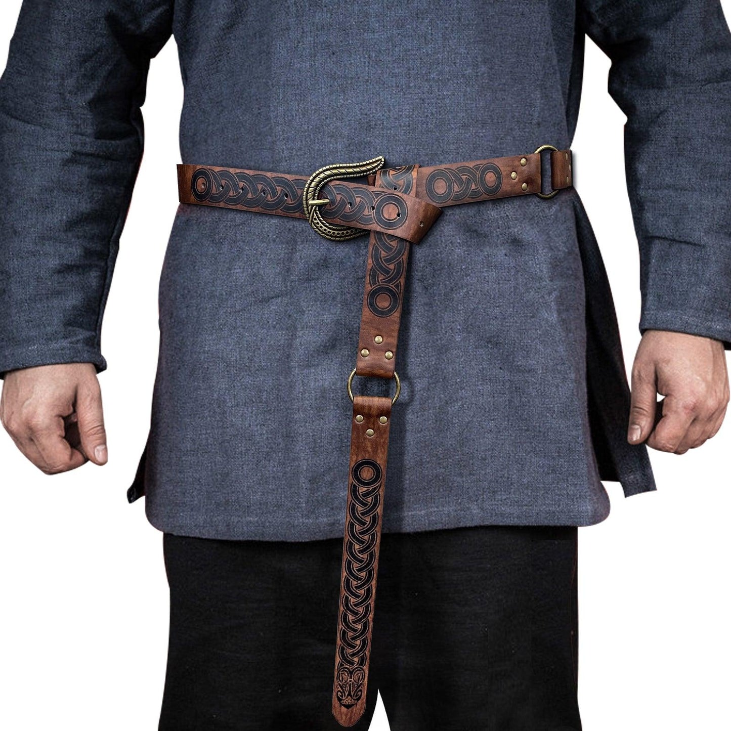 HiiFeuer Nordic Embossed Buckle Belt, Retro Medieval Faux Leather Knight Belt, LARP Cosplay