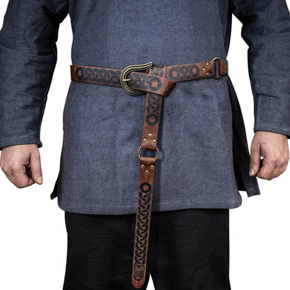 HiiFeuer Nordic Embossed Buckle Belt, Retro Medieval Faux Leather Knight Belt, LARP Cosplay