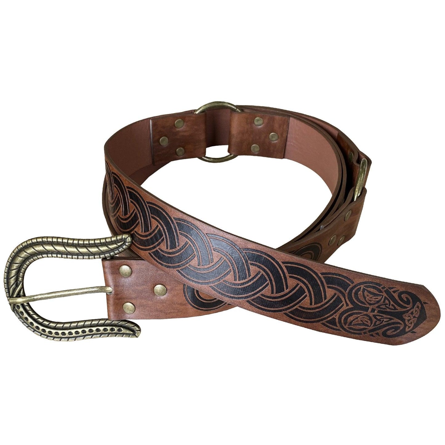HiiFeuer Nordic Embossed Buckle Belt, Retro Medieval Faux Leather Knight Belt, LARP Cosplay