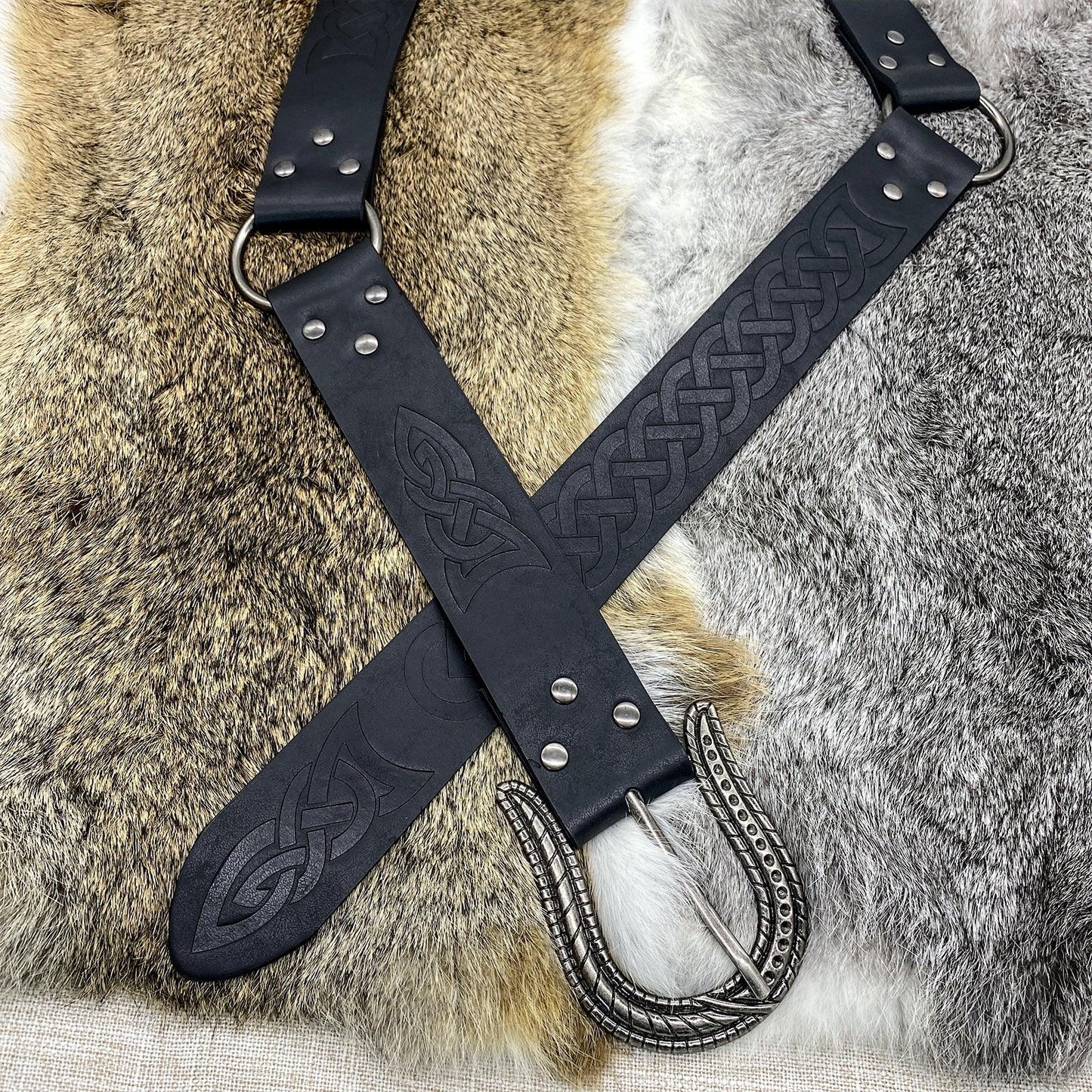HiiFeuer Nordic Embossed Buckle Belt, Retro Medieval Faux Leather Knight Belt, LARP Cosplay