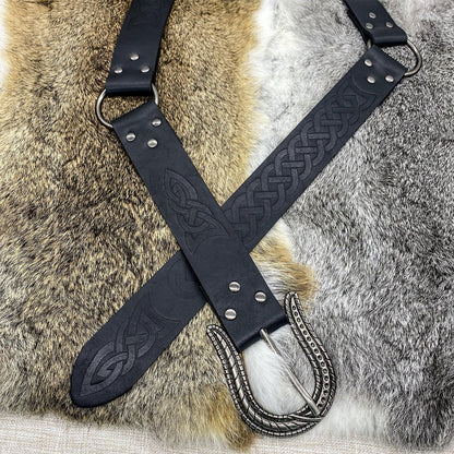 HiiFeuer Nordic Embossed Buckle Belt, Retro Medieval Faux Leather Knight Belt, LARP Cosplay