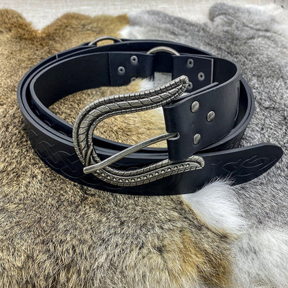 HiiFeuer Nordic Embossed Buckle Belt, Retro Medieval Faux Leather Knight Belt, LARP Cosplay