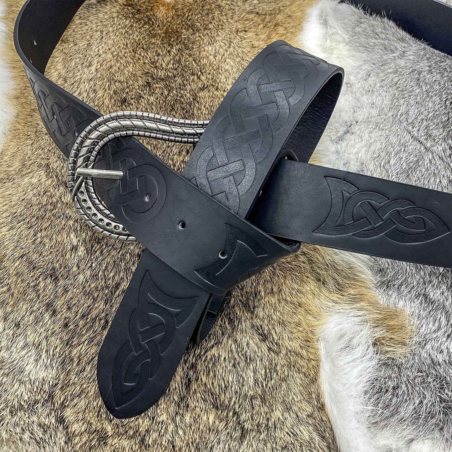 HiiFeuer Nordic Embossed Buckle Belt, Retro Medieval Faux Leather Knight Belt, LARP Cosplay