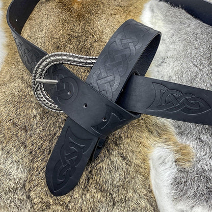 HiiFeuer Nordic Embossed Buckle Belt, Retro Medieval Faux Leather Knight Belt, LARP Cosplay