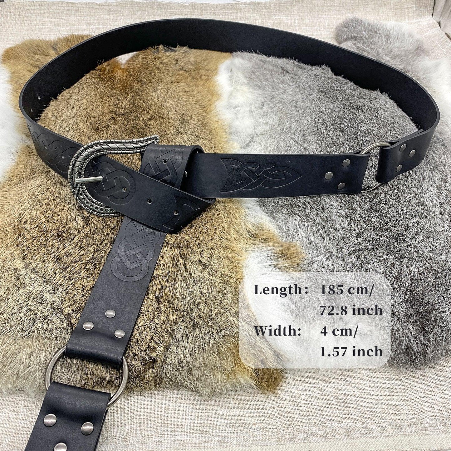 HiiFeuer Nordic Embossed Buckle Belt, Retro Medieval Faux Leather Knight Belt, LARP Cosplay