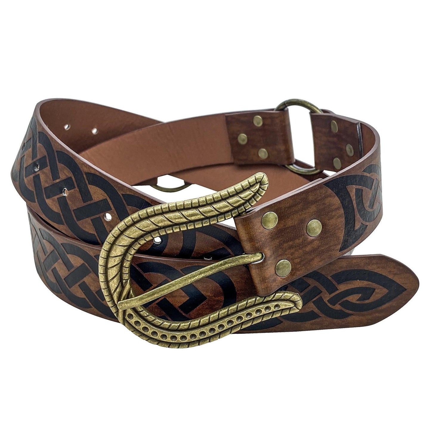HiiFeuer Nordic Embossed Buckle Belt, Retro Medieval Faux Leather Knight Belt, LARP Cosplay