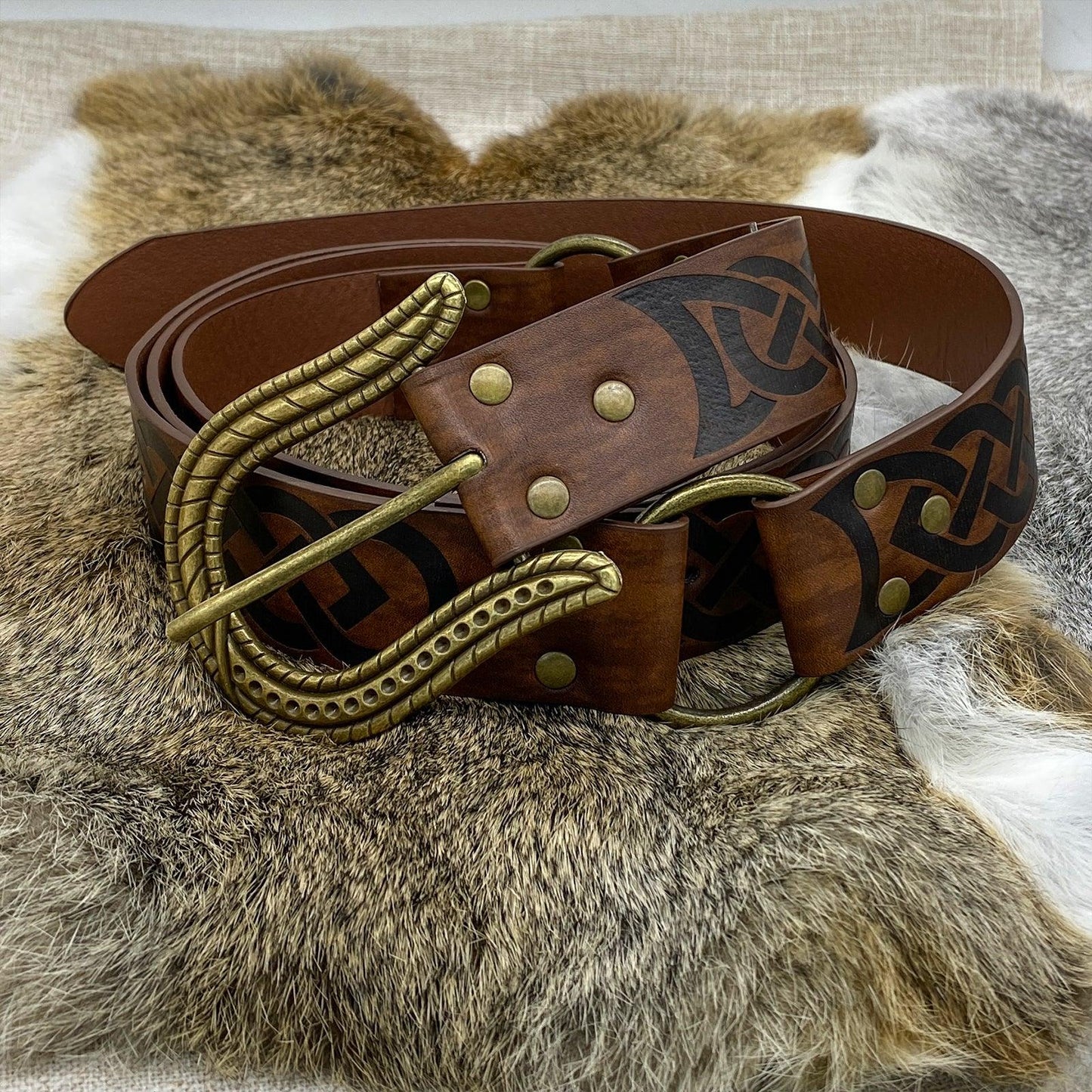 HiiFeuer Nordic Embossed Buckle Belt, Retro Medieval Faux Leather Knight Belt, LARP Cosplay