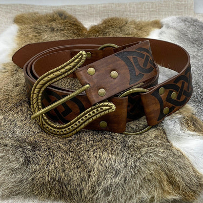 HiiFeuer Nordic Embossed Buckle Belt, Retro Medieval Faux Leather Knight Belt, LARP Cosplay