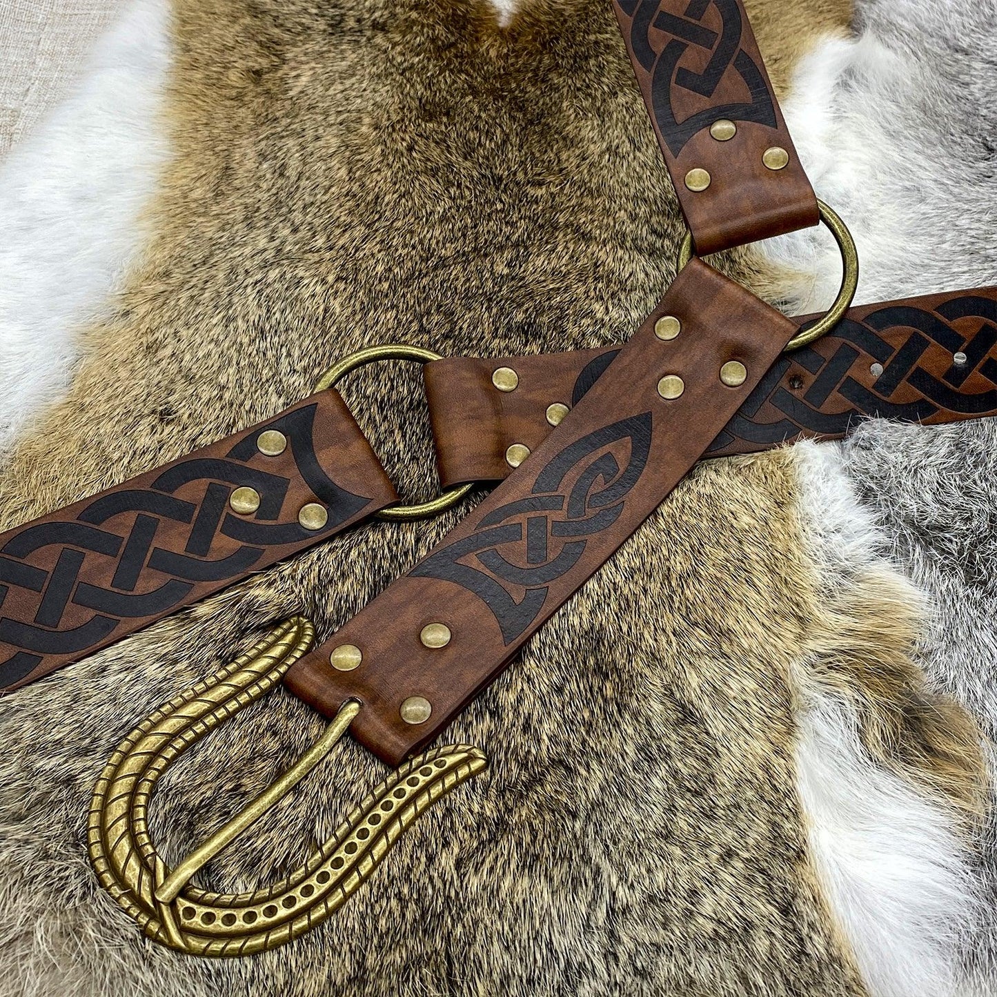HiiFeuer Nordic Embossed Buckle Belt, Retro Medieval Faux Leather Knight Belt, LARP Cosplay
