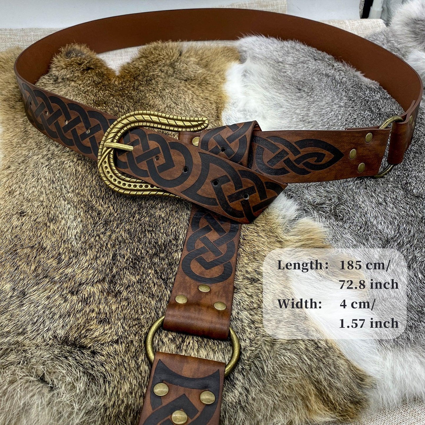 HiiFeuer Nordic Embossed Buckle Belt, Retro Medieval Faux Leather Knight Belt, LARP Cosplay