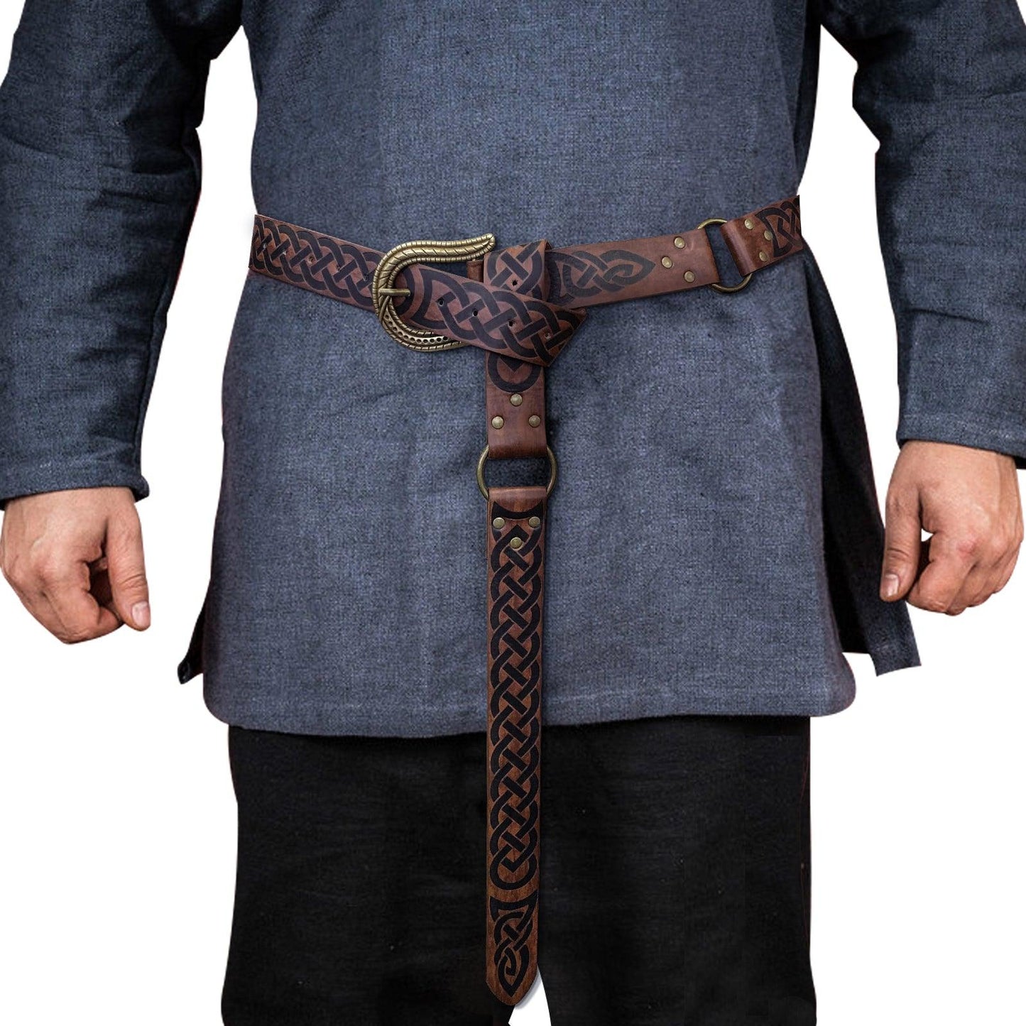 HiiFeuer Nordic Embossed Buckle Belt, Retro Medieval Faux Leather Knight Belt, LARP Cosplay