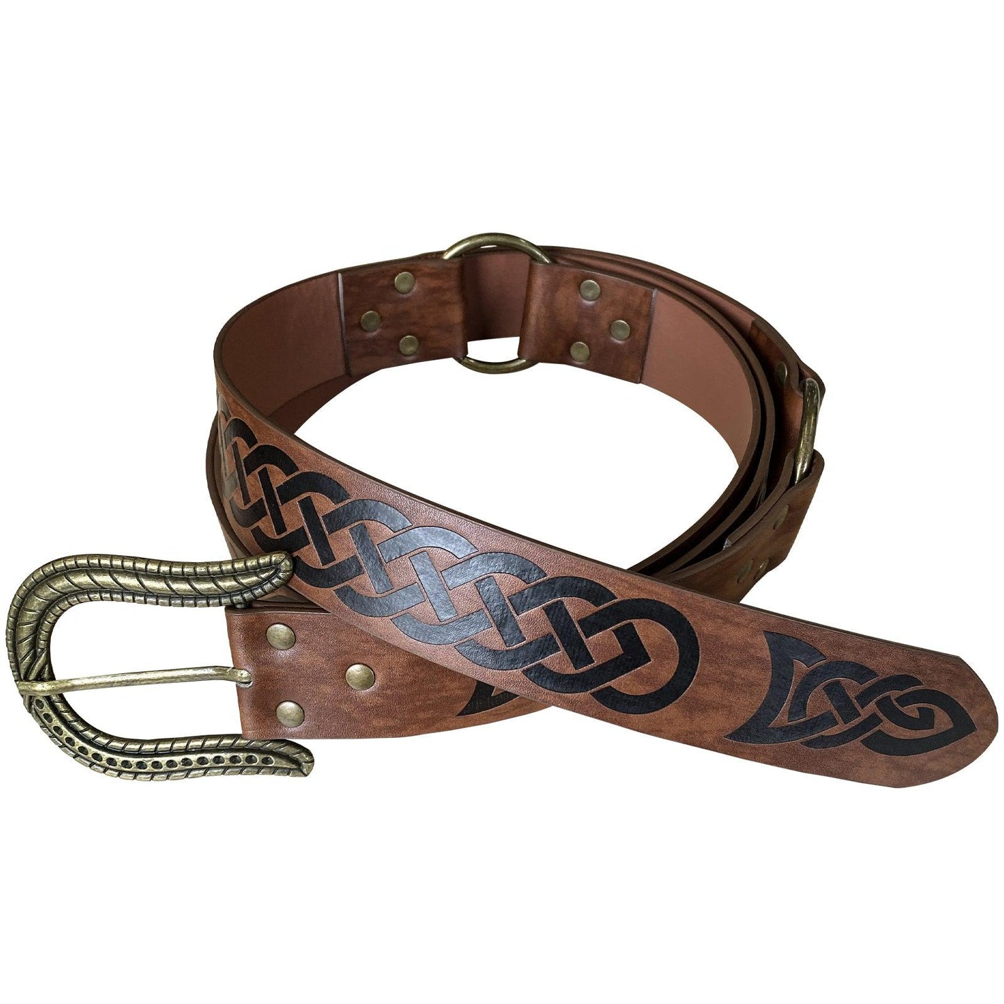 HiiFeuer Nordic Embossed Buckle Belt, Retro Medieval Faux Leather Knight Belt, LARP Cosplay