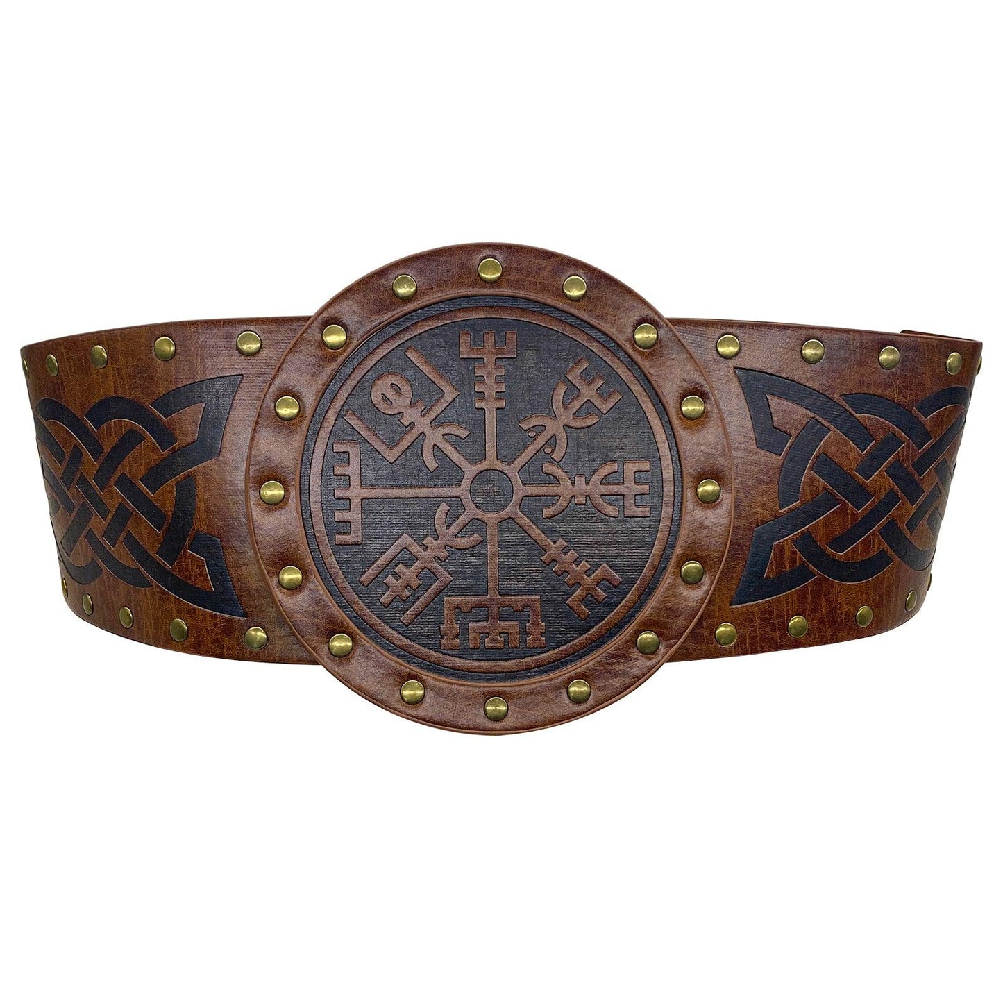 HiiFeuer Viking Embossed Wide Belt, Nordic Faux Leather Armor Belt Knight Corset Belt, LARP Halloween Costume