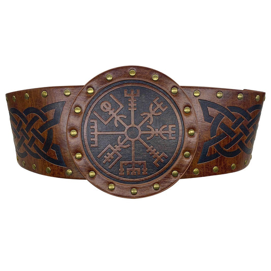 HiiFeuer Viking Embossed Wide Belt, Nordic Faux Leather Armor Belt Knight Corset Belt, LARP Halloween Costume
