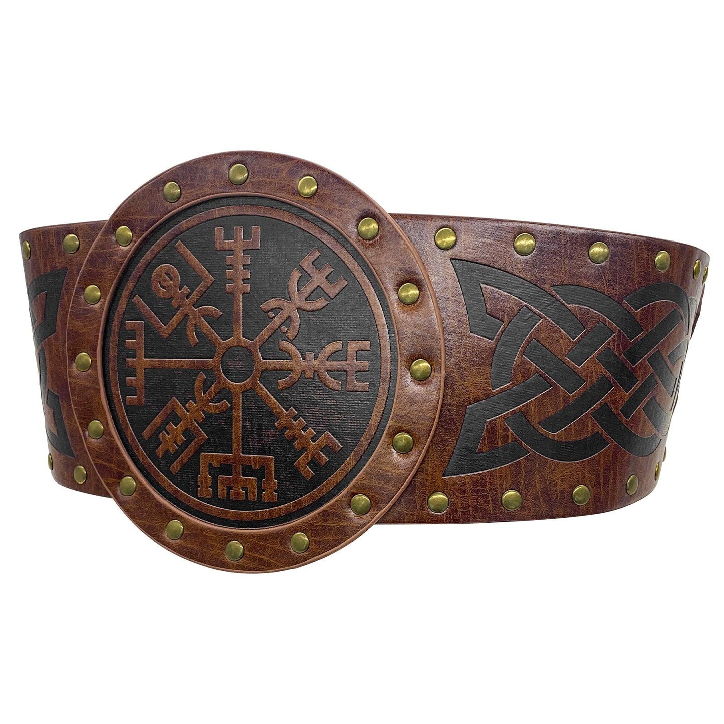 HiiFeuer Viking Embossed Wide Belt, Nordic Faux Leather Armor Belt Knight Corset Belt, LARP Halloween Costume